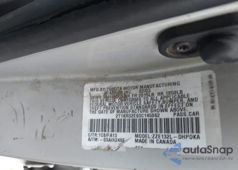 2003 Toyota Matrix Standard z USA, uszkodzony, nr VIN 2T1KR32E63C145062